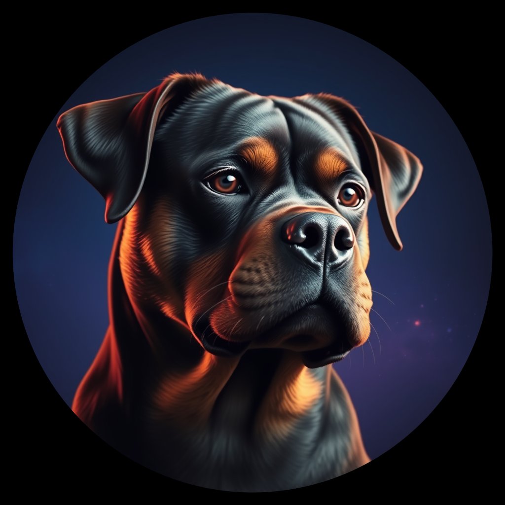 Cosmic medallion portrait of PFZ39D01_PFZ39D01, a Rottweiler
