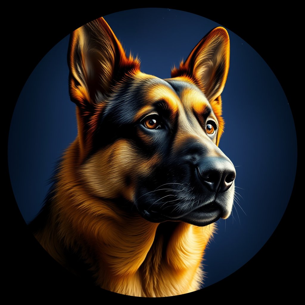 Cosmic medallion portrait of PFZ39D07_PFZ39D07, a German Shepherd