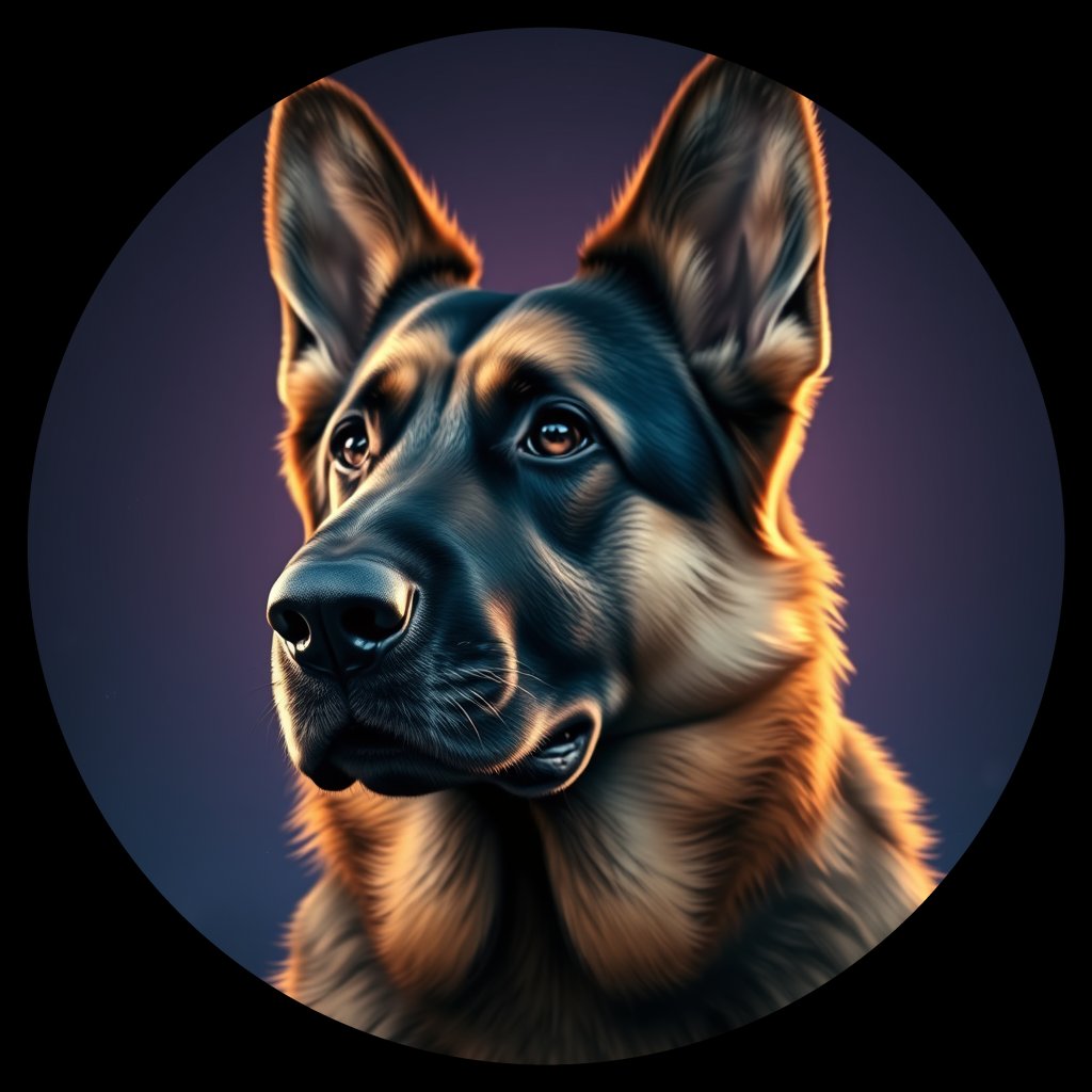 Cosmic medallion portrait of PFZ39D08_PFZ39D08, a German Shepherd