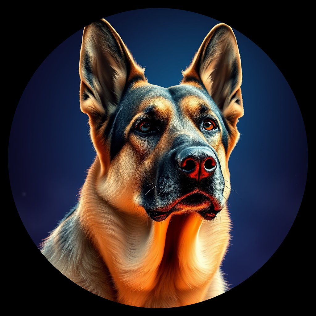 Cosmic medallion portrait of PFZ39D10_PFZ39D10, a German Shepherd