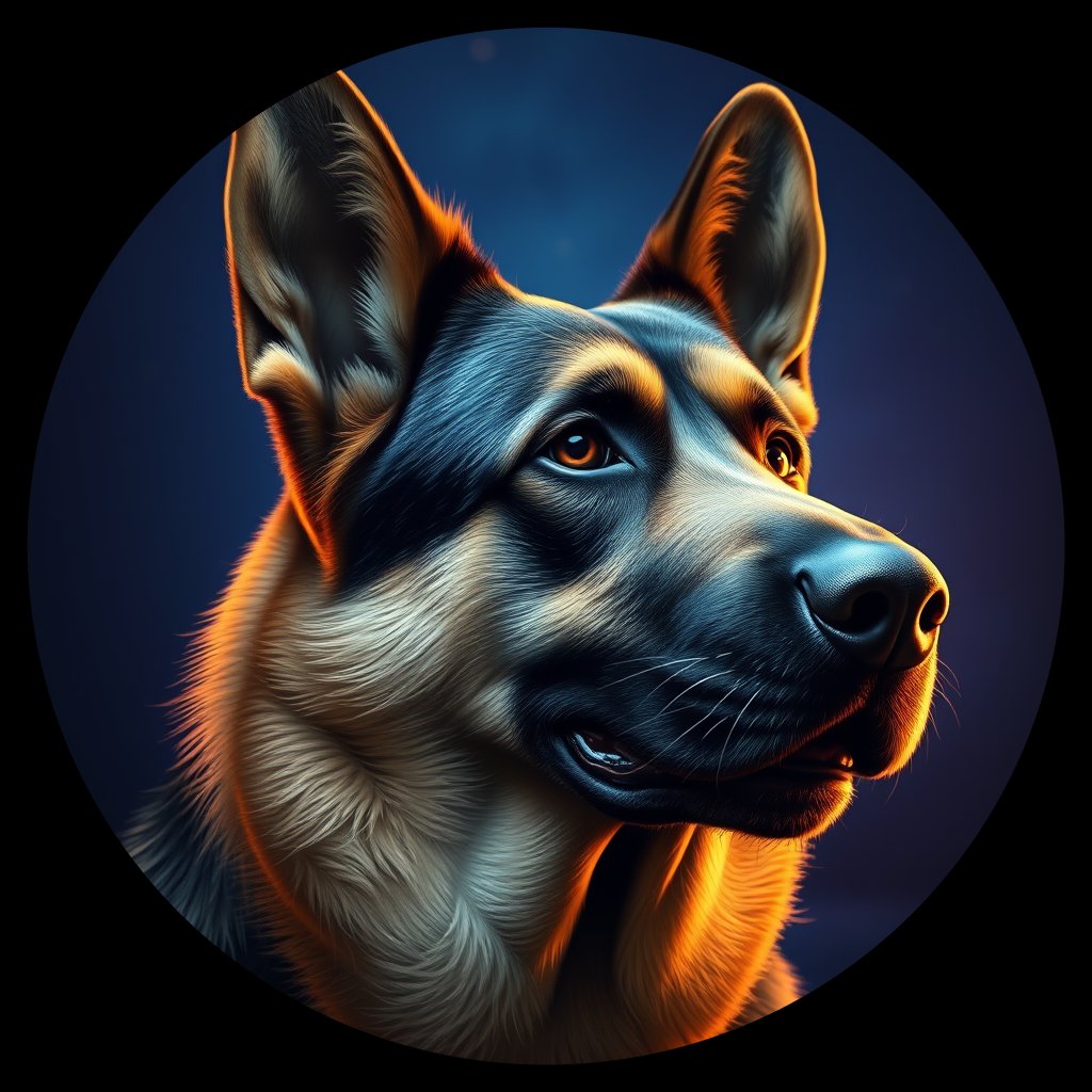 Cosmic medallion portrait of PFZ39D11_PFZ39D11, a German Shepherd