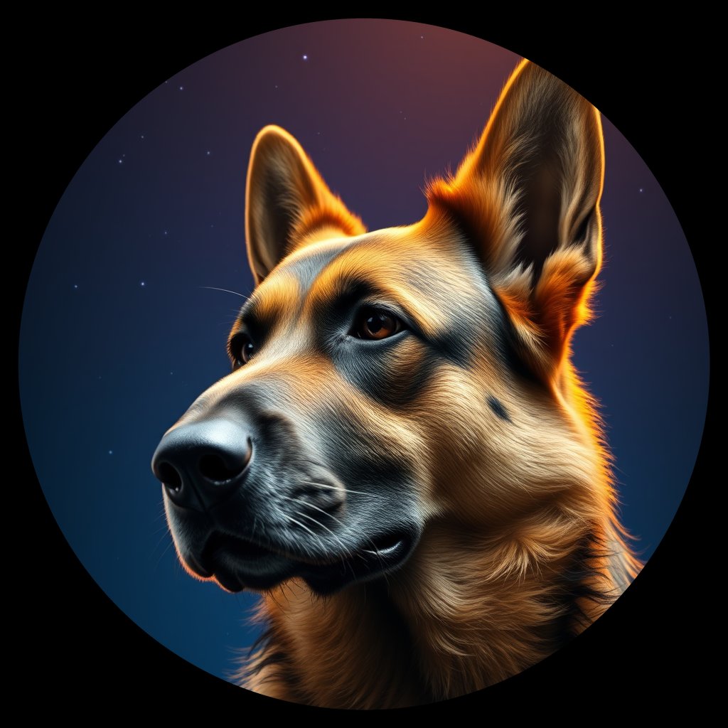 Cosmic medallion portrait of PFZ39D12_PFZ39D12, a German Shepherd