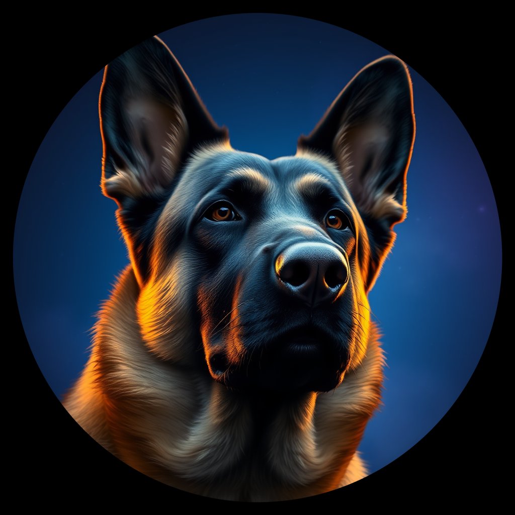 Cosmic medallion portrait of PFZ39E06_PFZ39E06, a Belgian Malinois