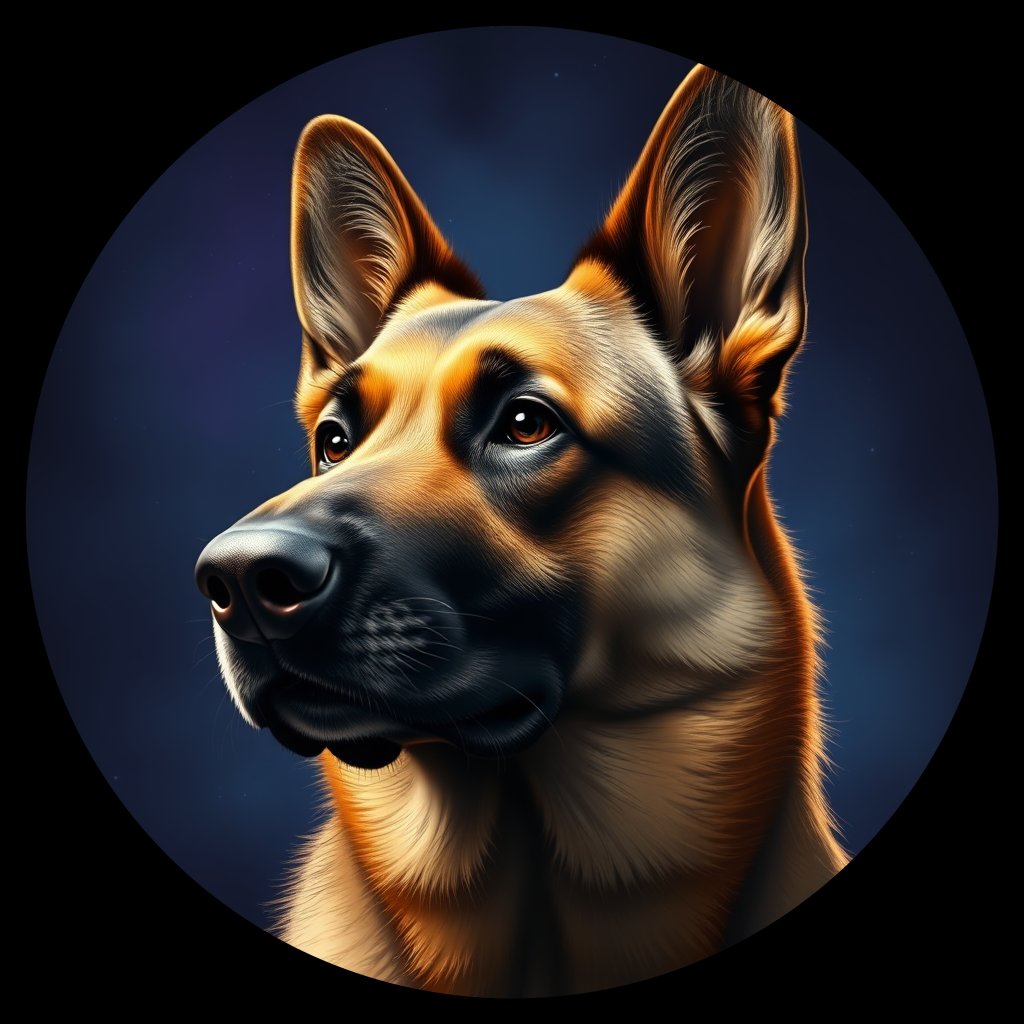Cosmic medallion portrait of PFZ39E08_PFZ39E08, a German Shepherd