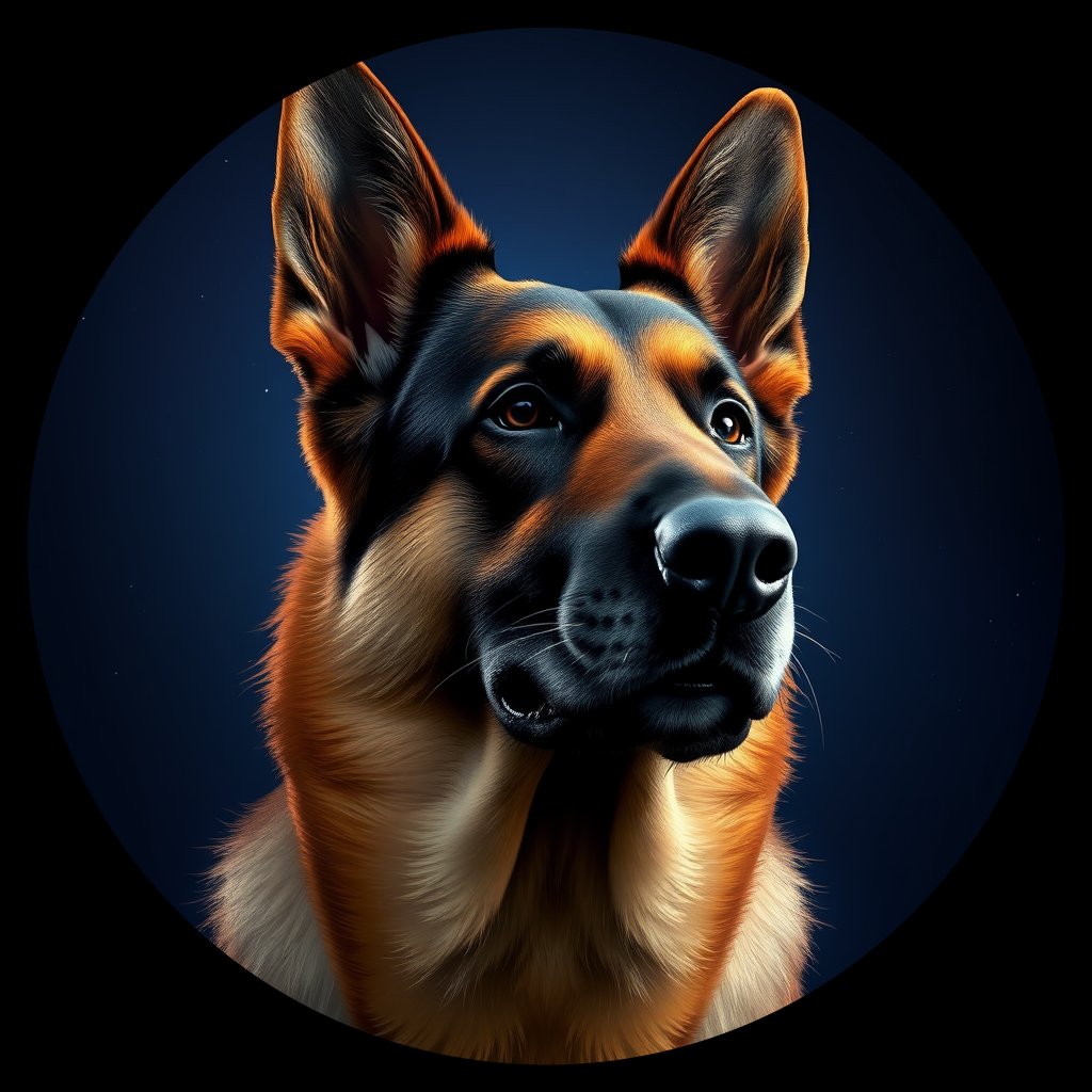 Cosmic medallion portrait of PFZ39E10_PFZ39E10, a German Shepherd