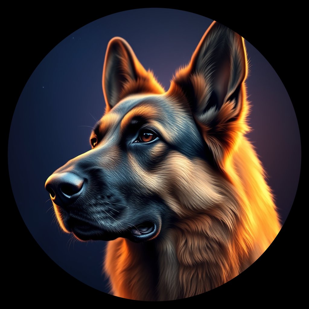 Cosmic medallion portrait of PFZ39E11_PFZ39E11, a German Shepherd