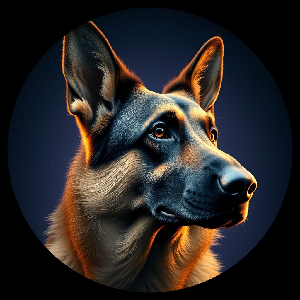 Cosmic medallion portrait of PFZ39F08_PFZ39F08, a German Shepherd