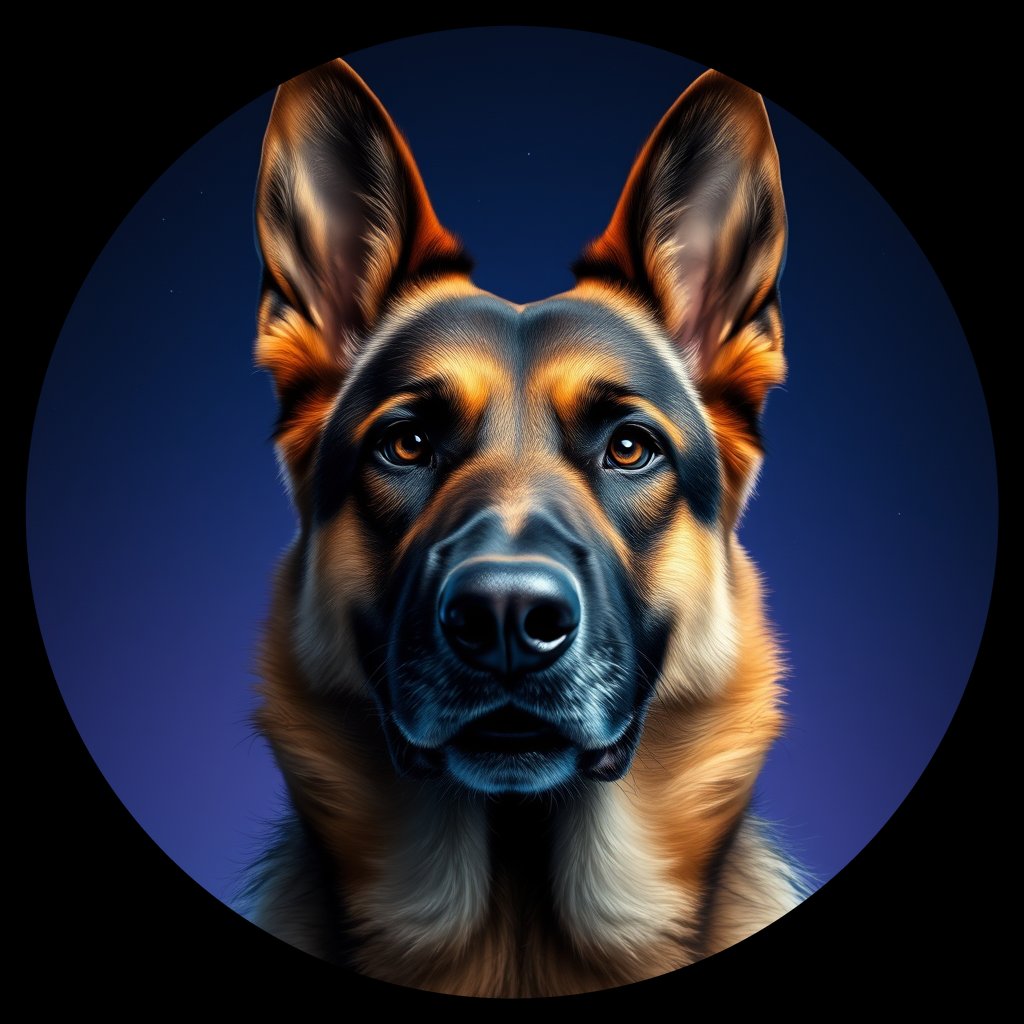 Cosmic medallion portrait of PFZ39F09_PFZ39F09, a German Shepherd