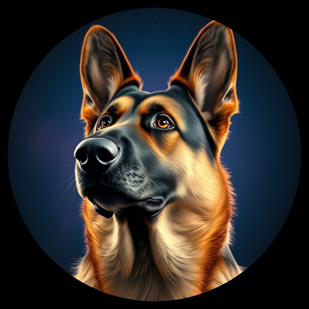 Cosmic medallion portrait of PFZ39F10_PFZ39F10, a German Shepherd