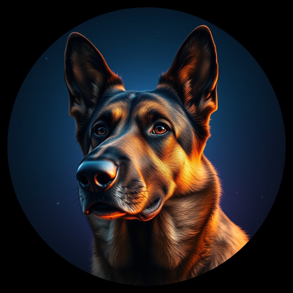 Cosmic medallion portrait of PFZ39F11_PFZ39F11, a German Shepherd