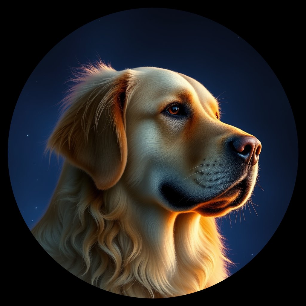 Cosmic medallion portrait of PFZ39G01_PFZ39G01, a Golden Retriever