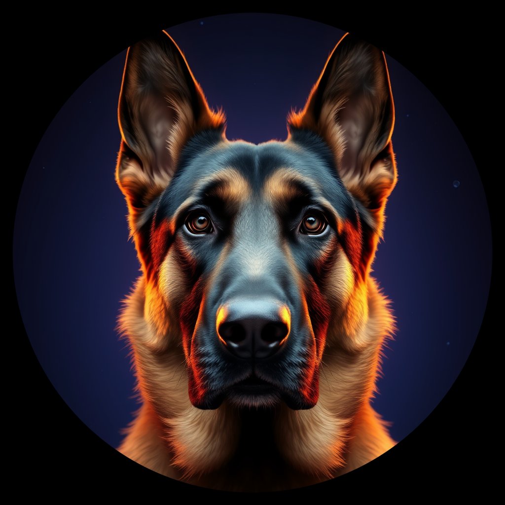 Cosmic medallion portrait of PFZ39G07_PFZ39G07, a German Shepherd