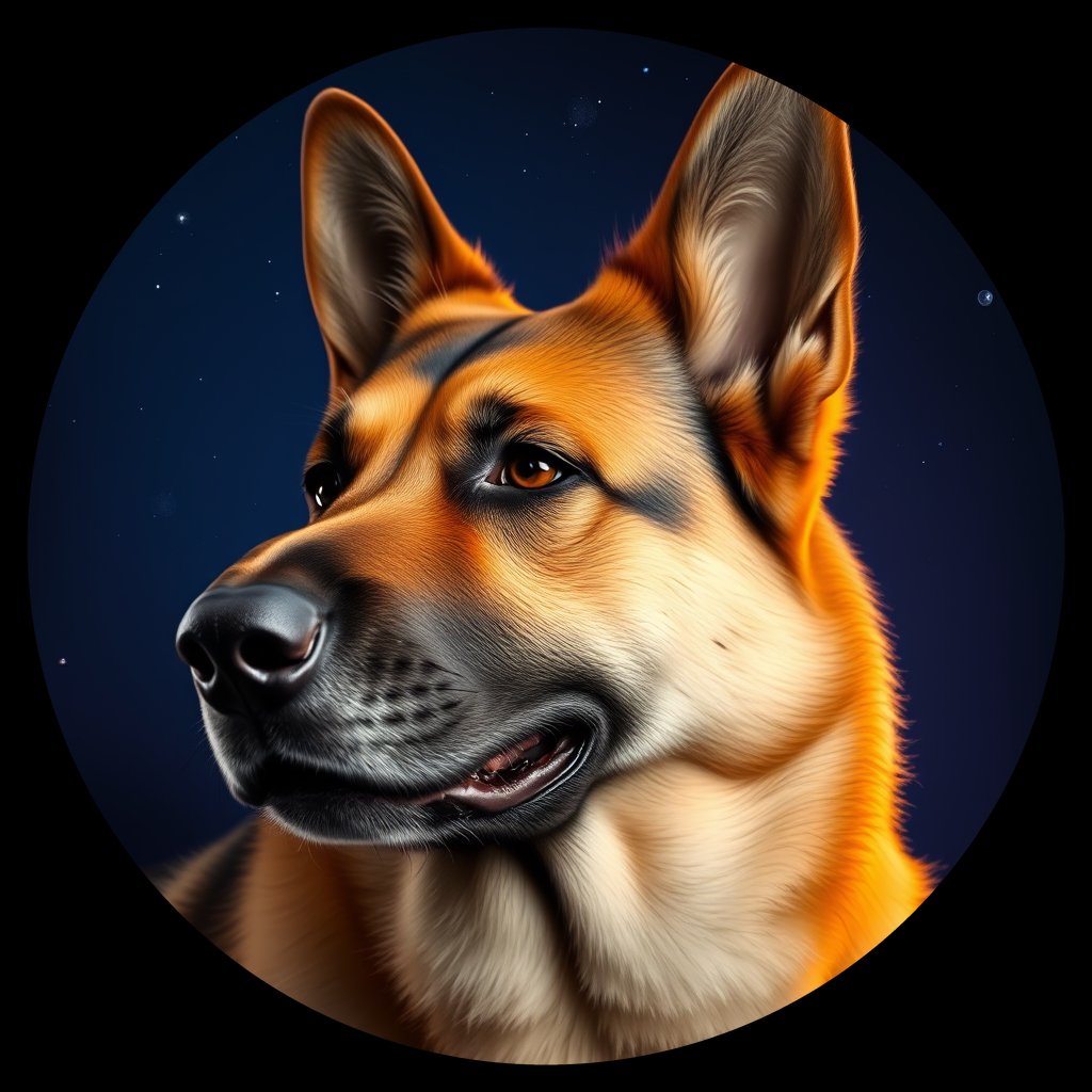 Cosmic medallion portrait of PFZ39G08_PFZ39G08, a German Shepherd
