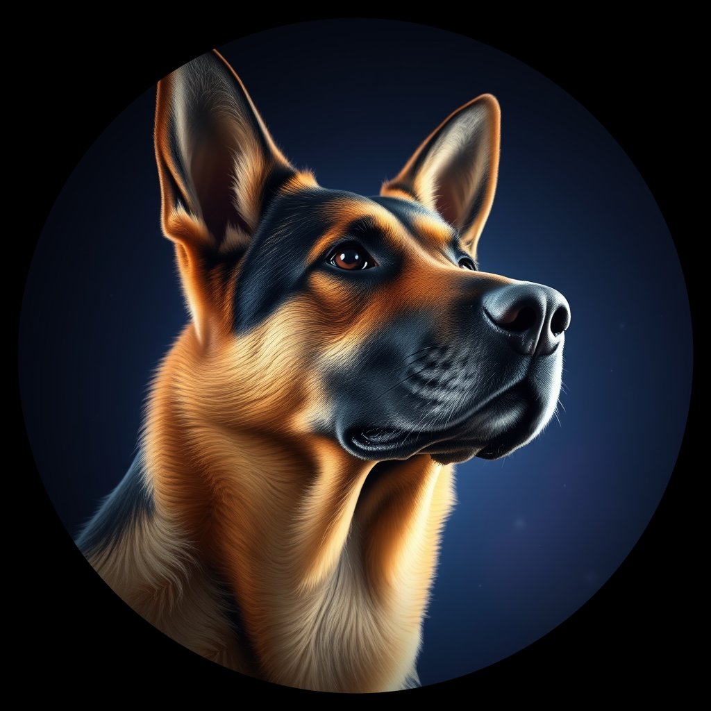 Cosmic medallion portrait of PFZ39G09_PFZ39G09, a German Shepherd