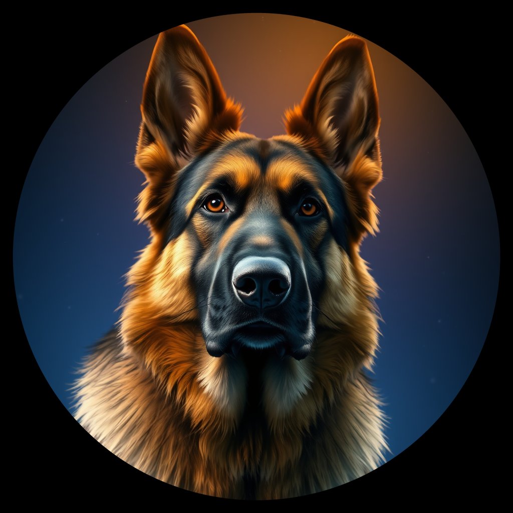 Cosmic medallion portrait of PFZ39G10_PFZ39G10, a German Shepherd