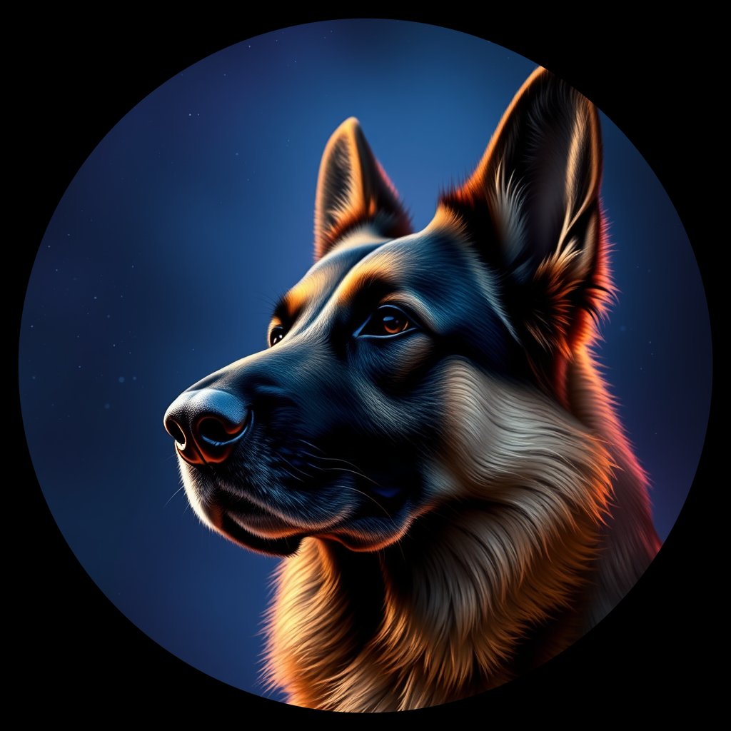 Cosmic medallion portrait of PFZ39H07_PFZ39H07, a German Shepherd