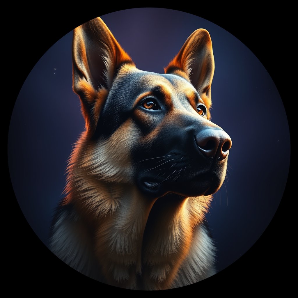 Cosmic medallion portrait of PFZ39H09_PFZ39H09, a German Shepherd