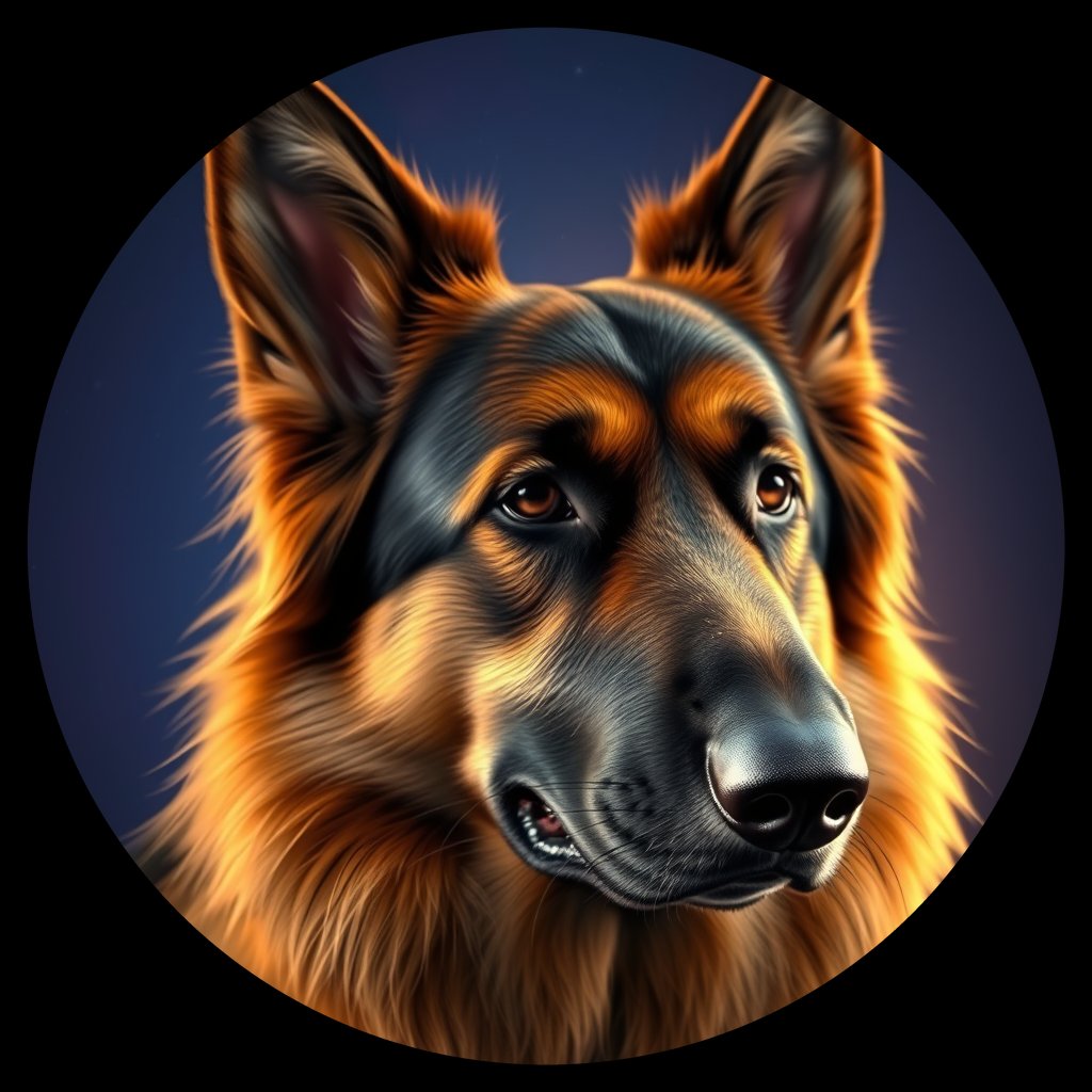 Cosmic medallion portrait of PFZ39H10_PFZ39H10, a German Shepherd