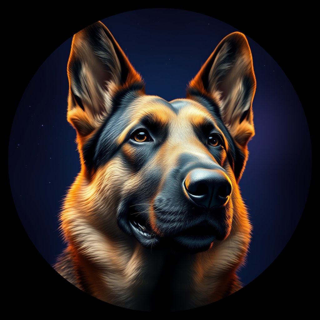 Cosmic medallion portrait of PFZ39H12_PFZ39H12, a German Shepherd