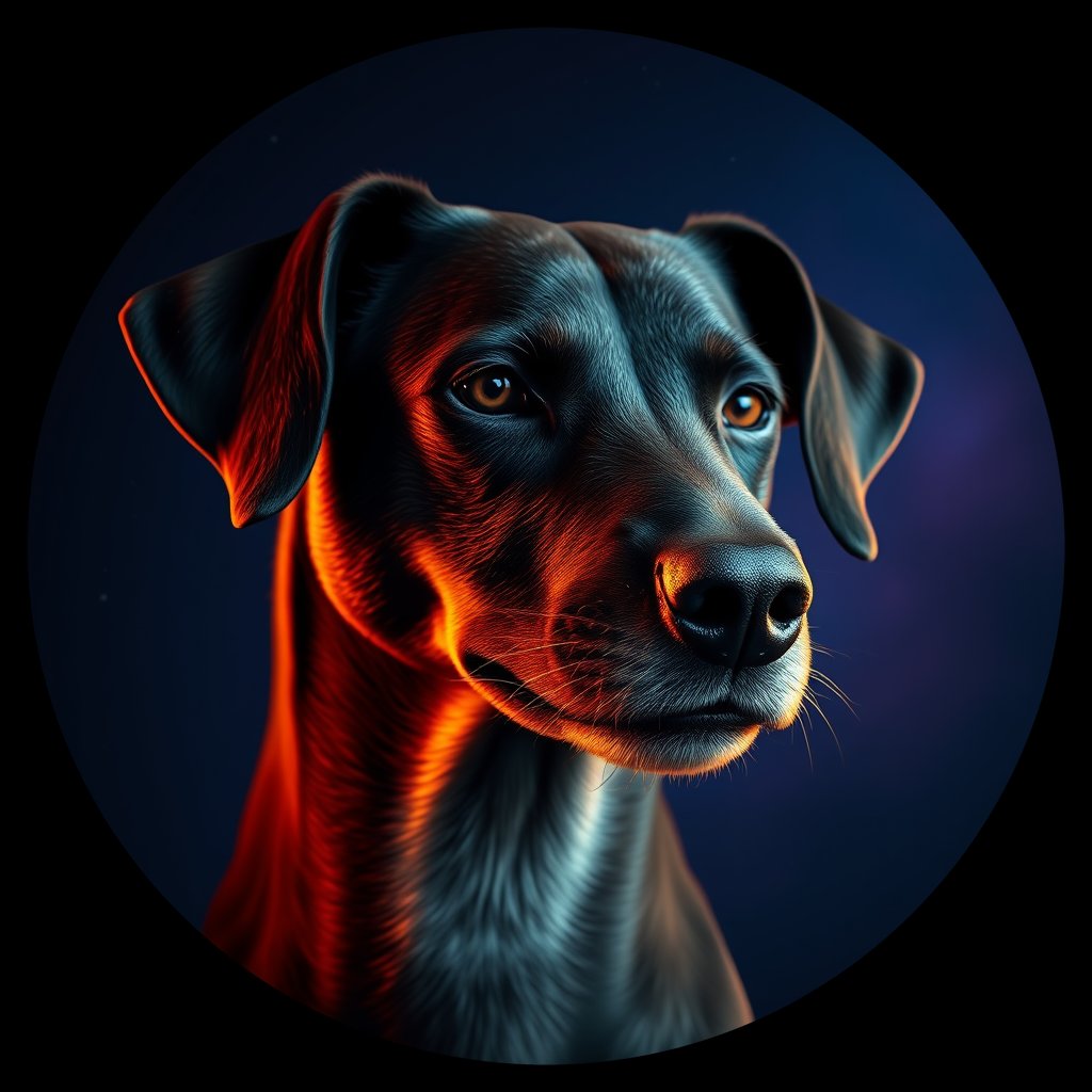 Cosmic medallion portrait of PFZ3A10_PFZ3A10, a Village Dog Uganda