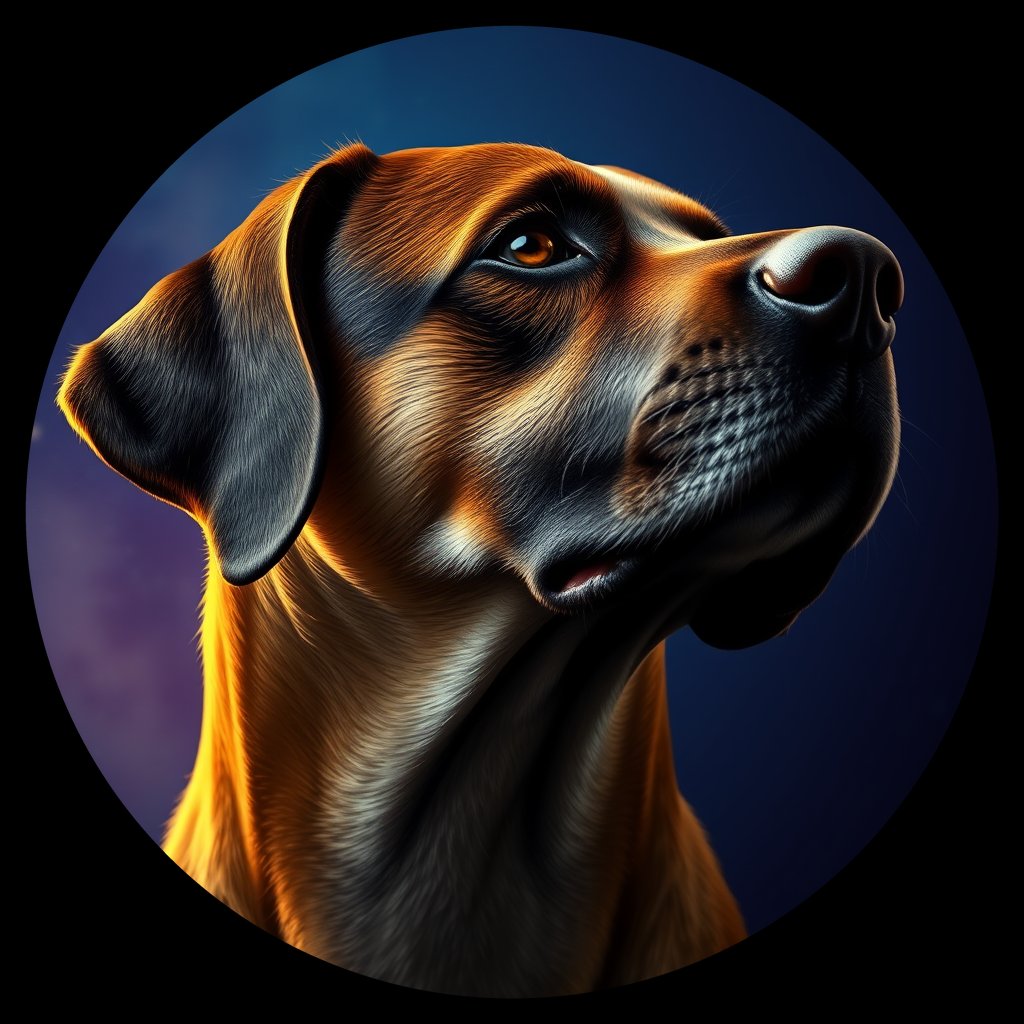 Cosmic medallion portrait of PFZ3B02_PFZ3B02, a Village Dog Colombia