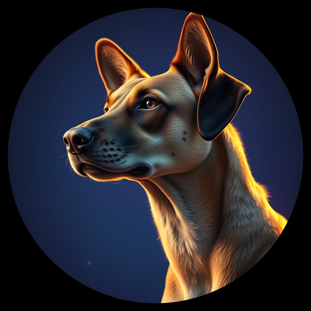 Cosmic medallion portrait of PFZ3B08_PFZ3B08, a Village Dog Namibia Northern