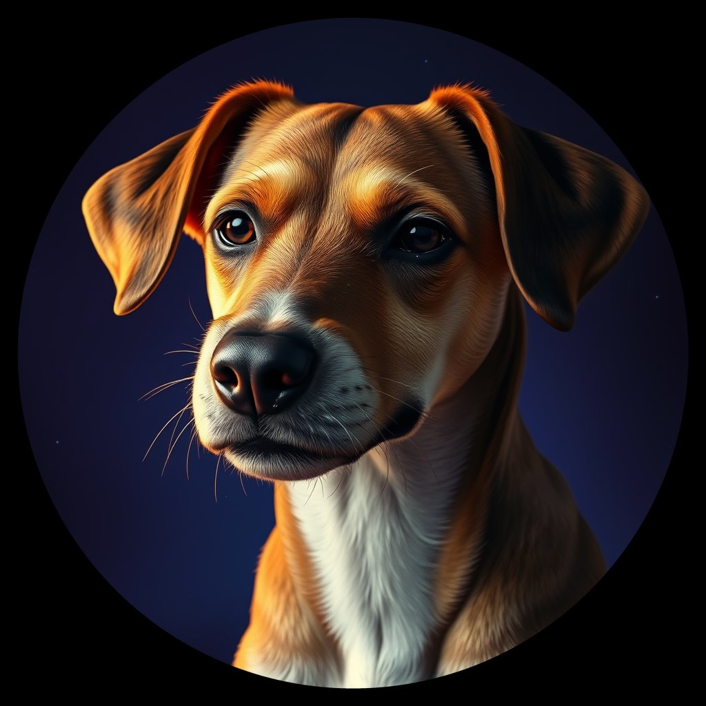 Cosmic medallion portrait of PFZ3D01_PFZ3D01, a Village Dog Honduras