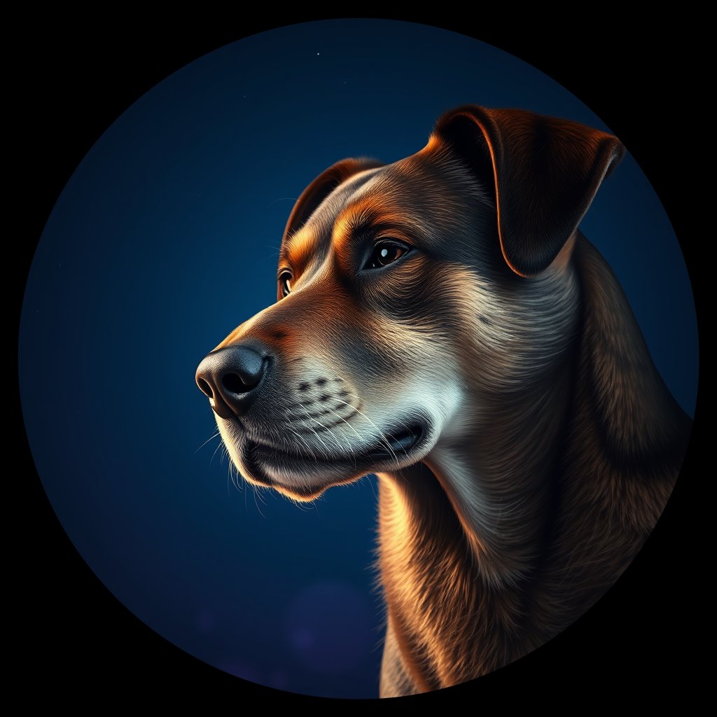 Cosmic medallion portrait of PFZ3D04_PFZ3D04, a Village Dog Portugal