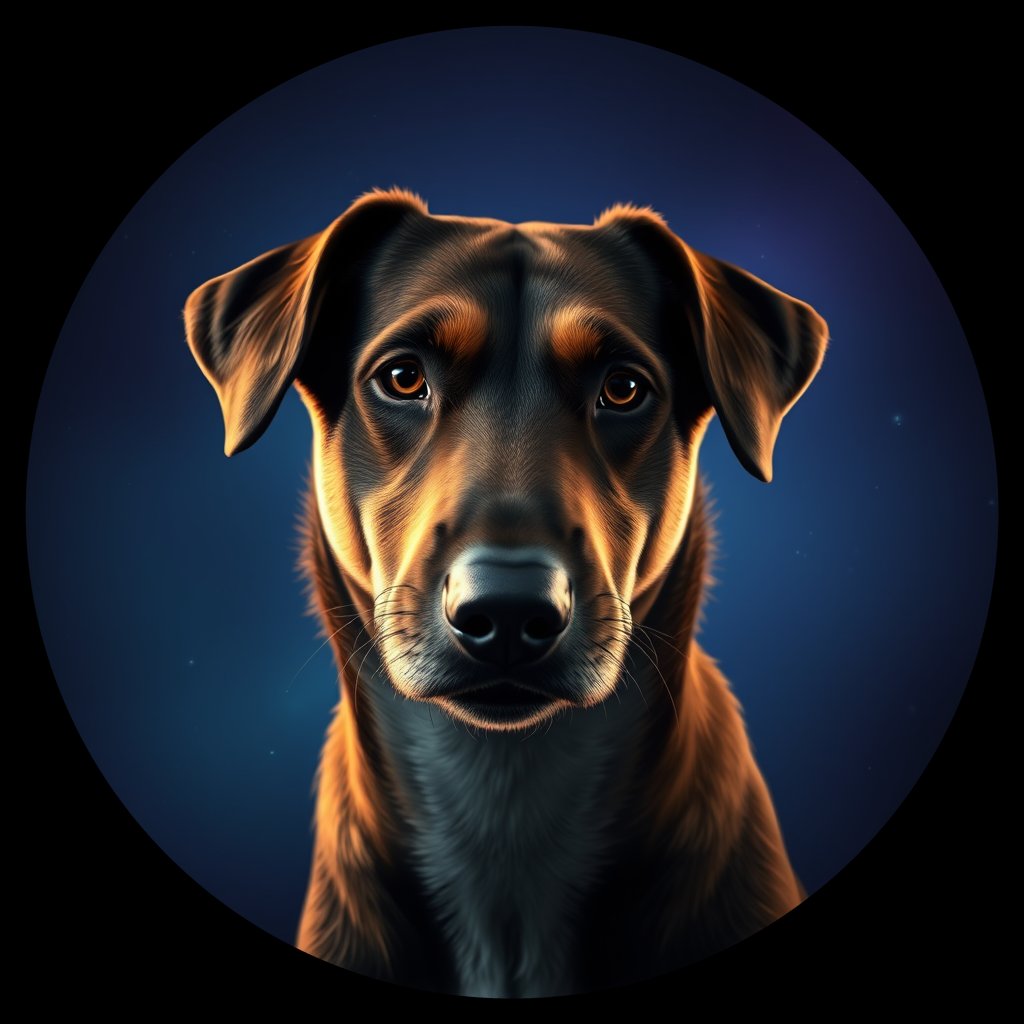 Cosmic medallion portrait of PFZ3G01_PFZ3G01, a Village Dog Colombia