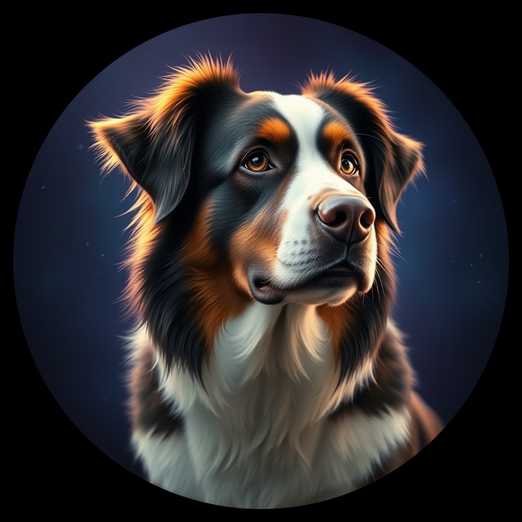 Cosmic medallion portrait of PFZ40A06_PFZ40A06, a Australian Shepherd