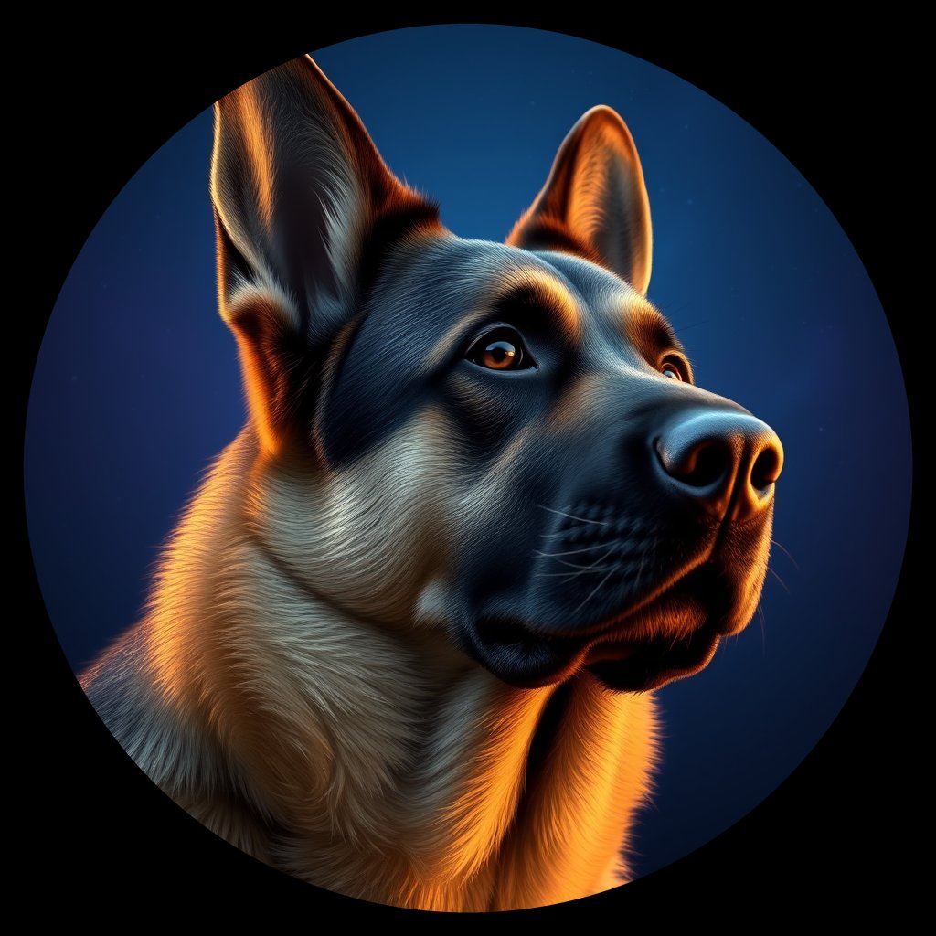 Cosmic medallion portrait of PFZ40A08_PFZ40A08, a German Shepherd