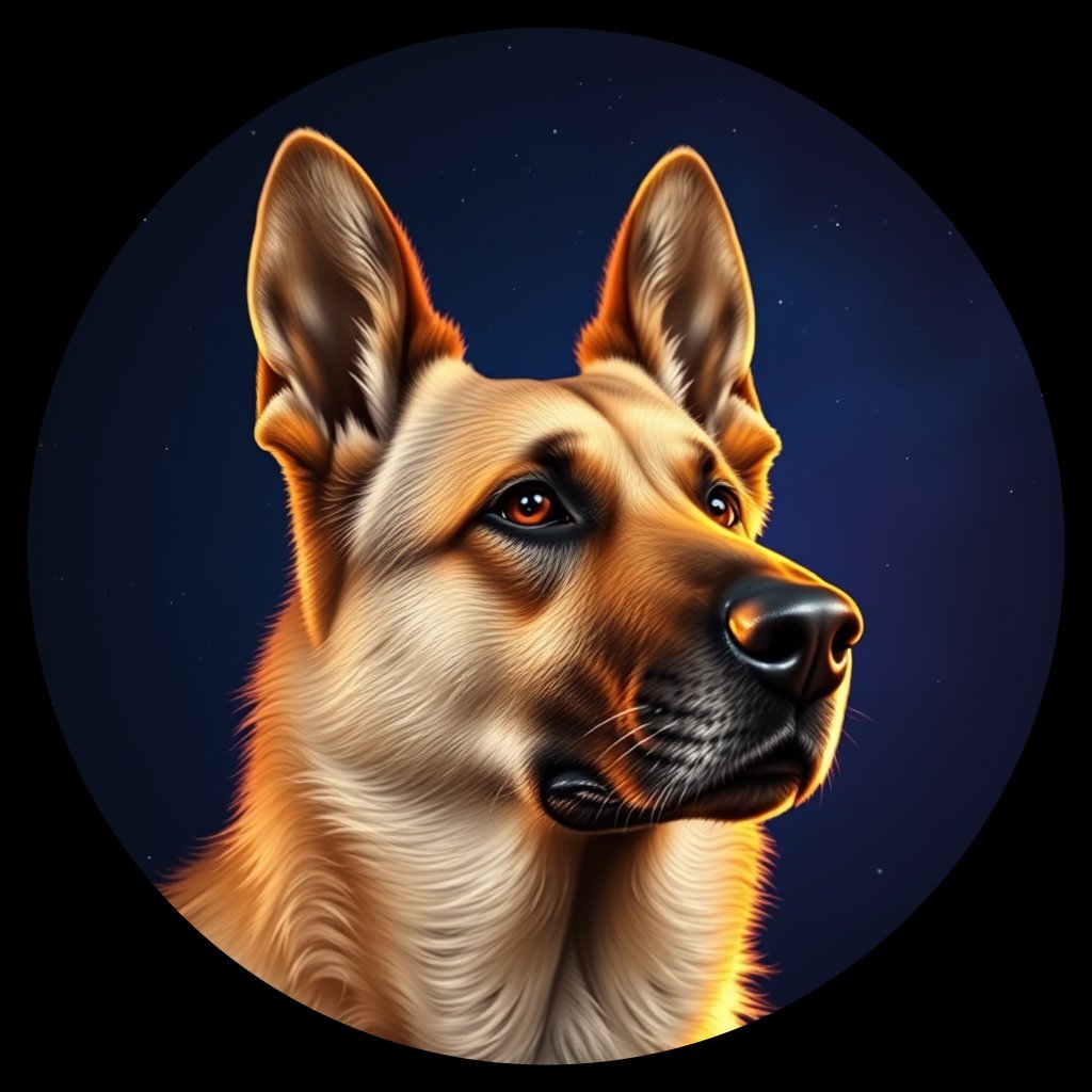 Cosmic medallion portrait of PFZ40A10_PFZ40A10, a German Shepherd