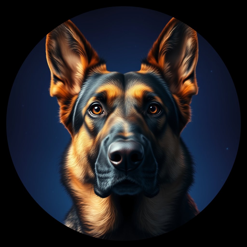 Cosmic medallion portrait of PFZ40A11_PFZ40A11, a German Shepherd