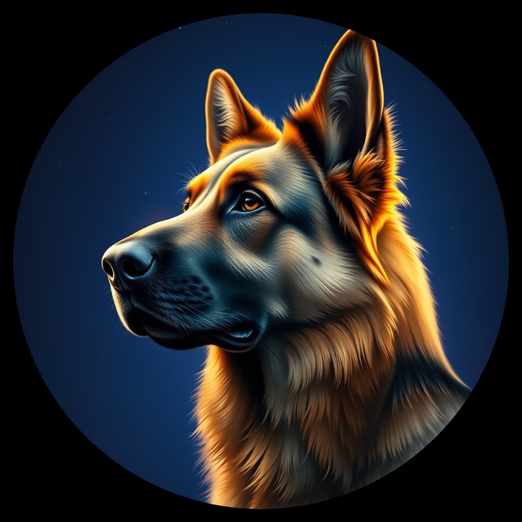 Cosmic medallion portrait of PFZ40A12_PFZ40A12, a German Shepherd