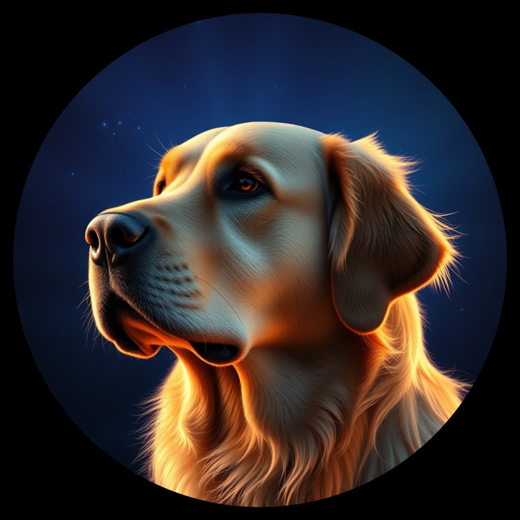 Cosmic medallion portrait of PFZ40B06_PFZ40B06, a Golden Retriever