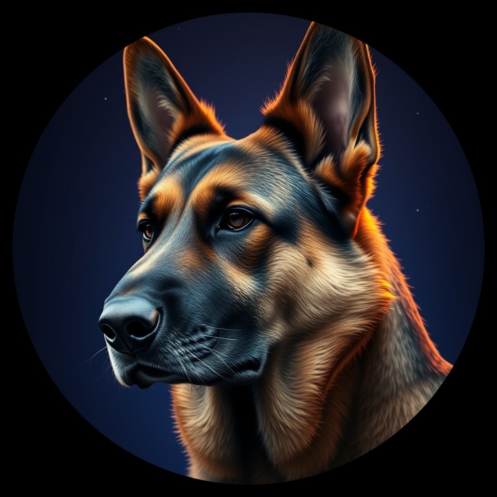Cosmic medallion portrait of PFZ40B07_PFZ40B07, a German Shepherd
