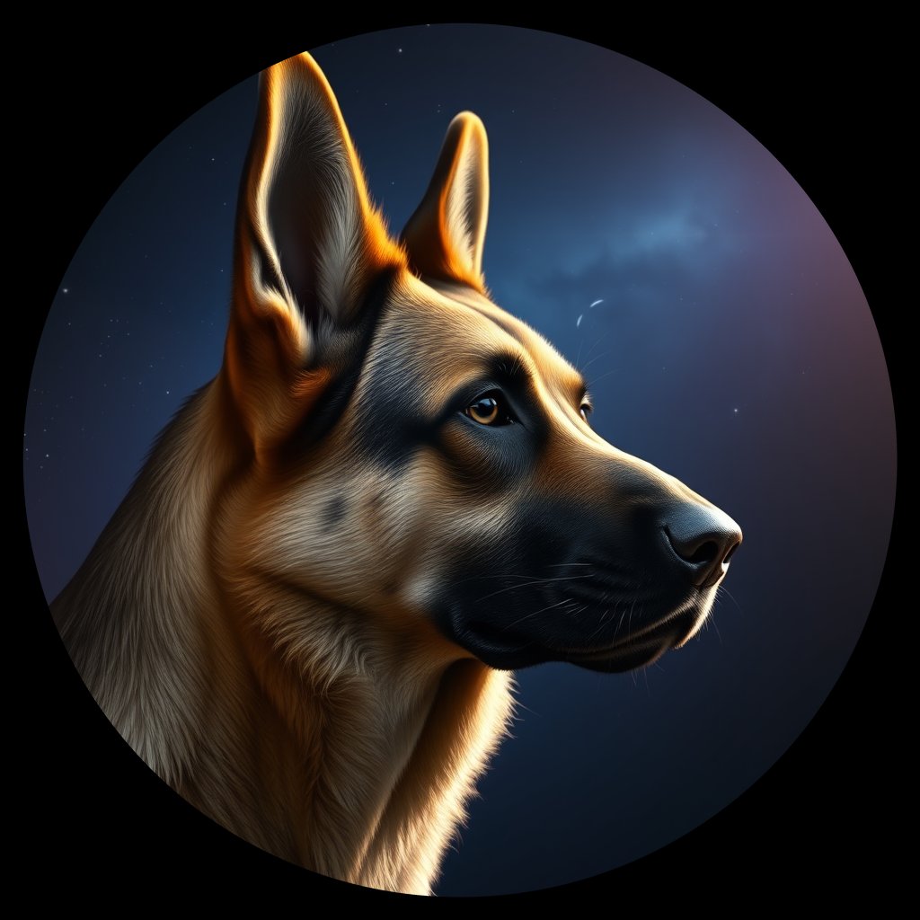 Cosmic medallion portrait of PFZ40B11_PFZ40B11, a German Shepherd