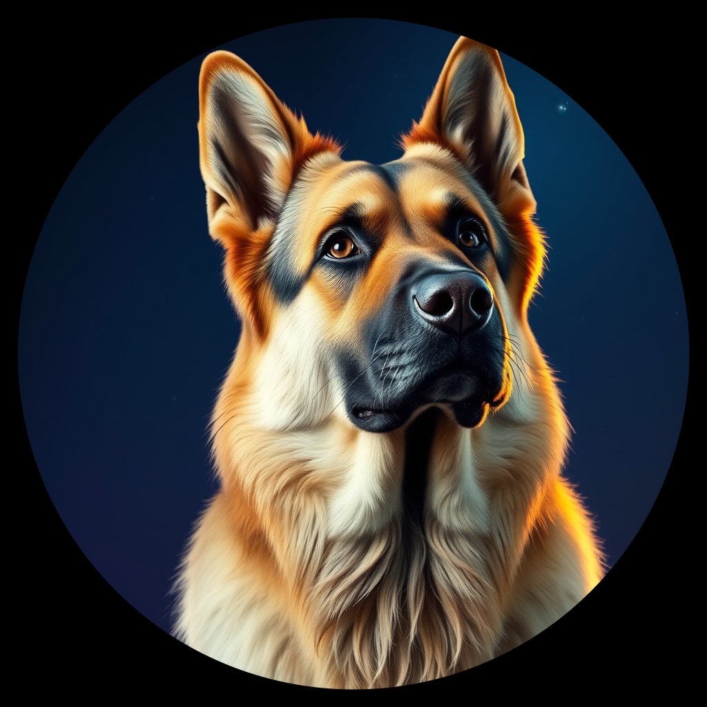 Cosmic medallion portrait of PFZ40B12_PFZ40B12, a German Shepherd