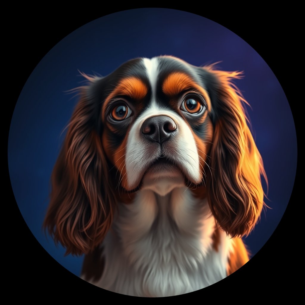 Cosmic medallion portrait of PFZ40C04_PFZ40C04, a Cavalier King Charles Spaniel