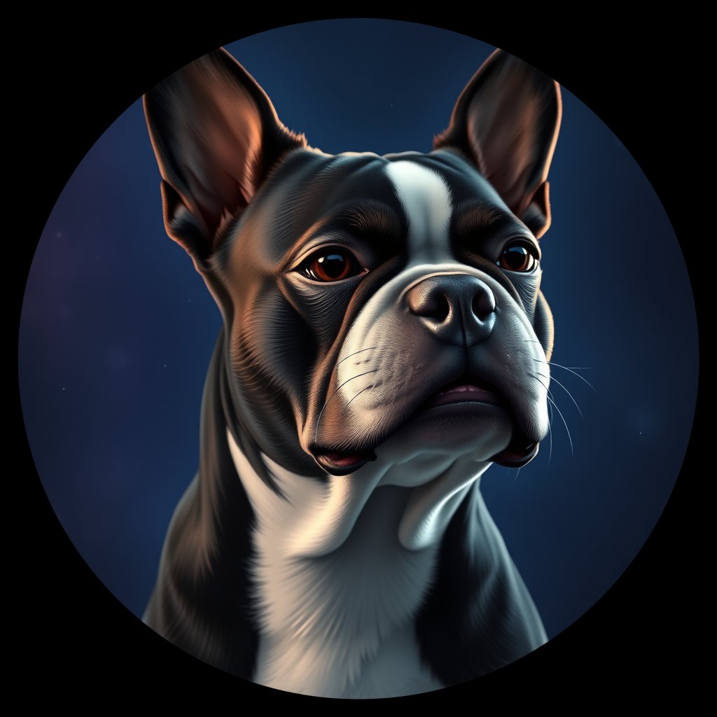 Cosmic medallion portrait of PFZ40D04_PFZ40D04, a Boston Terrier