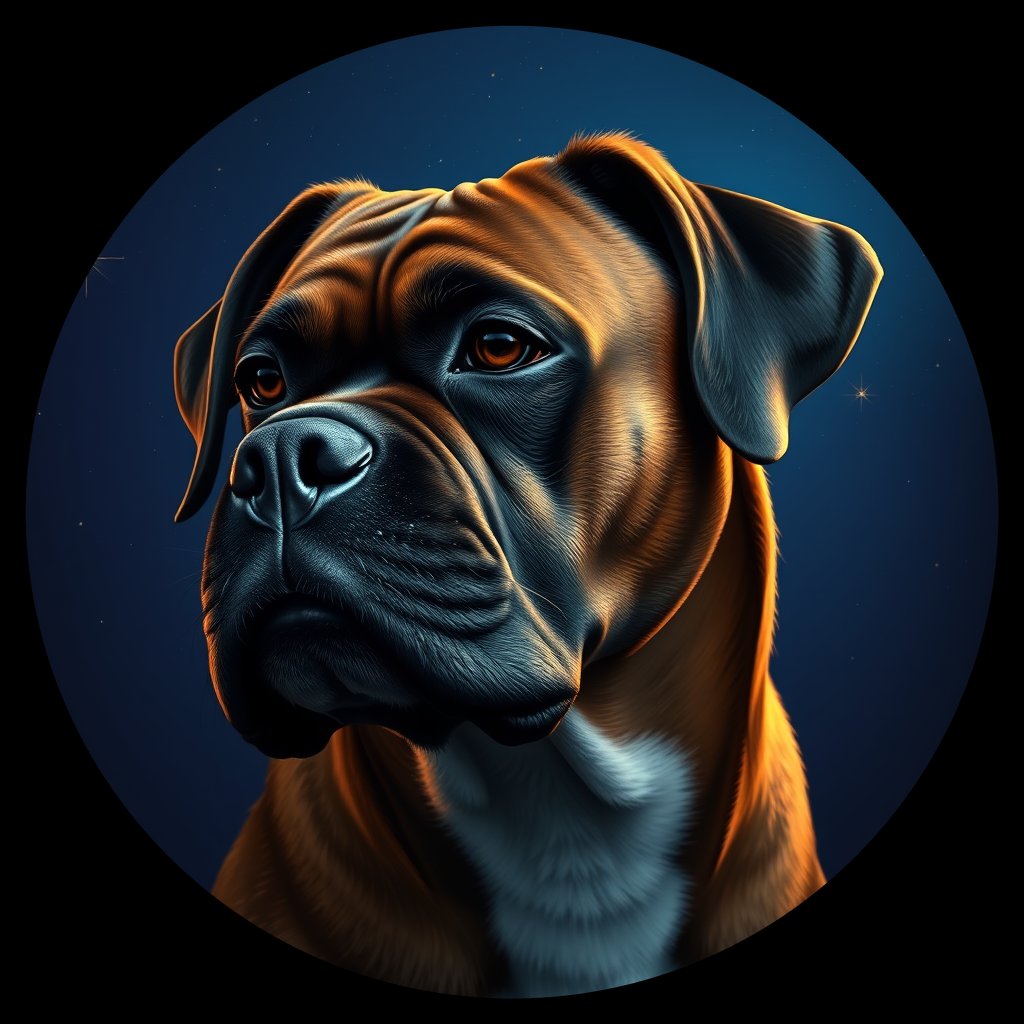 Cosmic medallion portrait of PFZ40D05_PFZ40D05, a Boxer