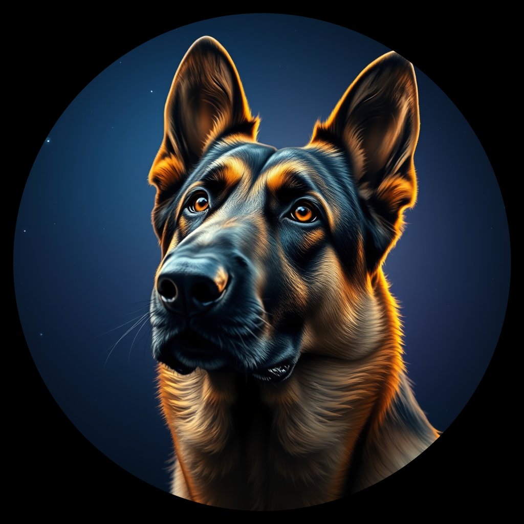 Cosmic medallion portrait of PFZ40D10_PFZ40D10, a German Shepherd