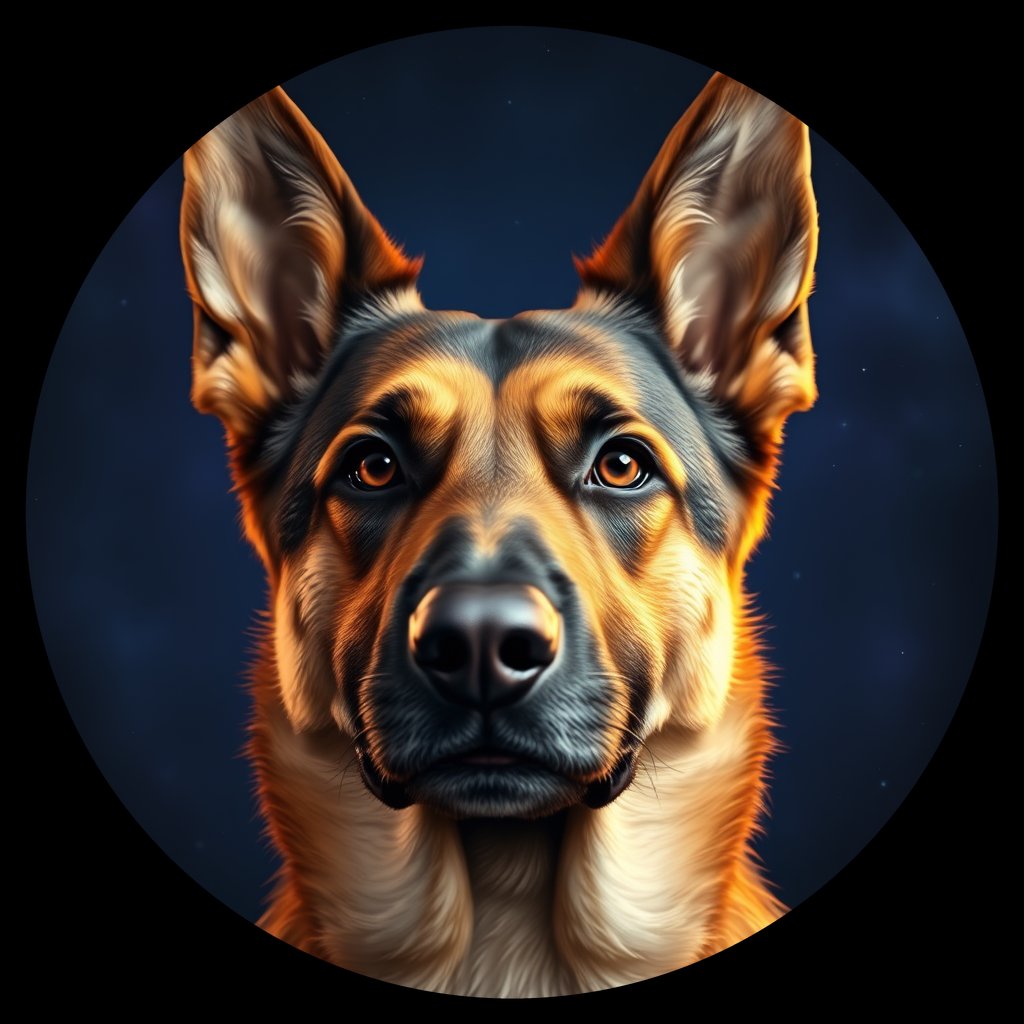 Cosmic medallion portrait of PFZ40D11_PFZ40D11, a German Shepherd