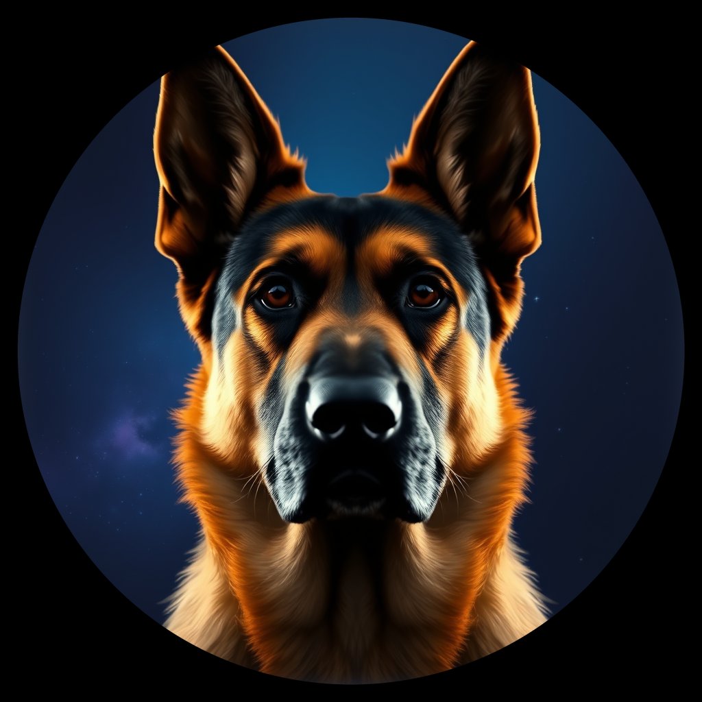 Cosmic medallion portrait of PFZ40D12_PFZ40D12, a German Shepherd
