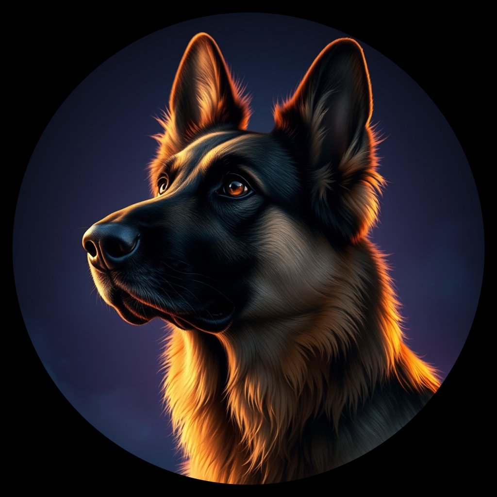 Cosmic medallion portrait of PFZ40E05_PFZ40E05, a German Shepherd