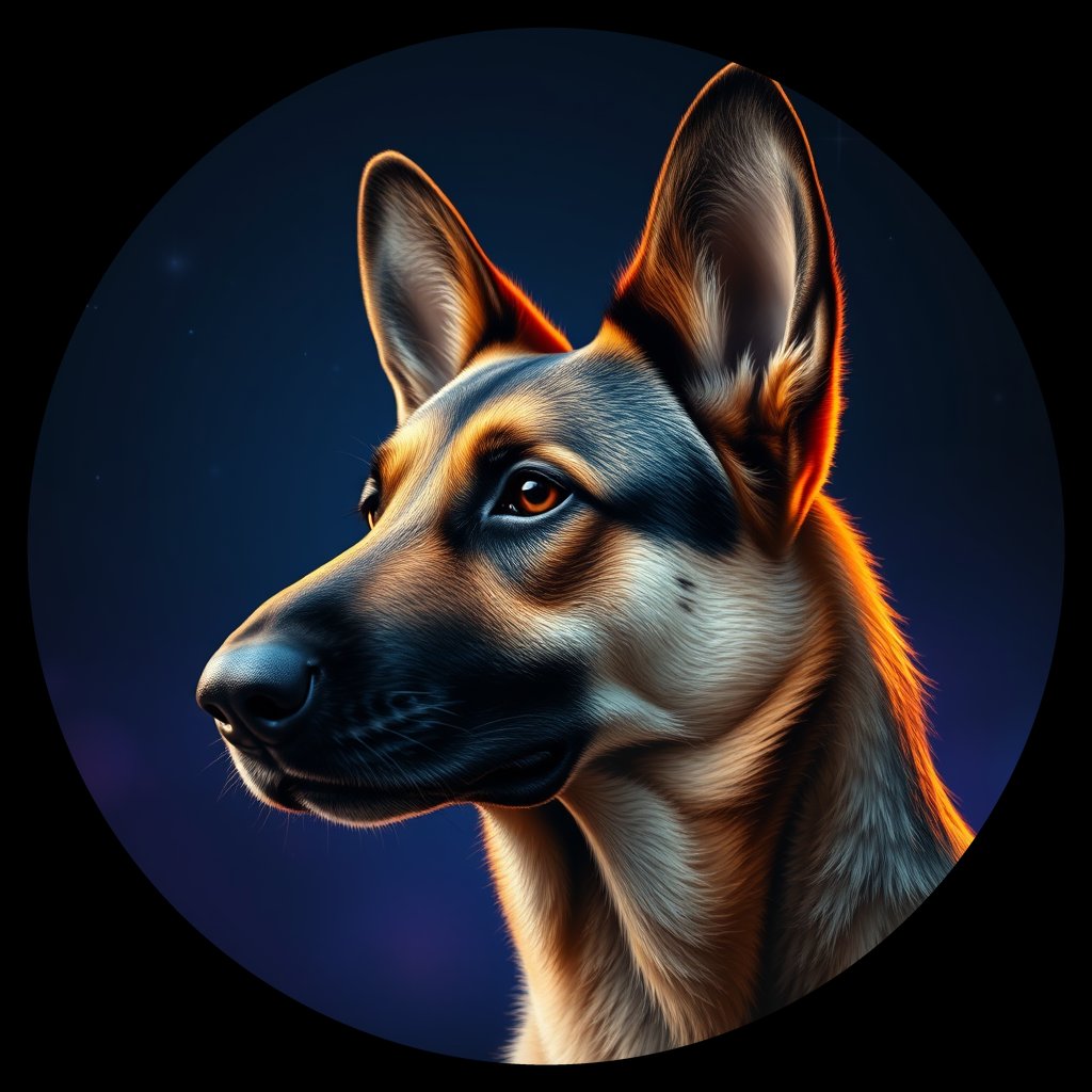 Cosmic medallion portrait of PFZ40E08_PFZ40E08, a German Shepherd