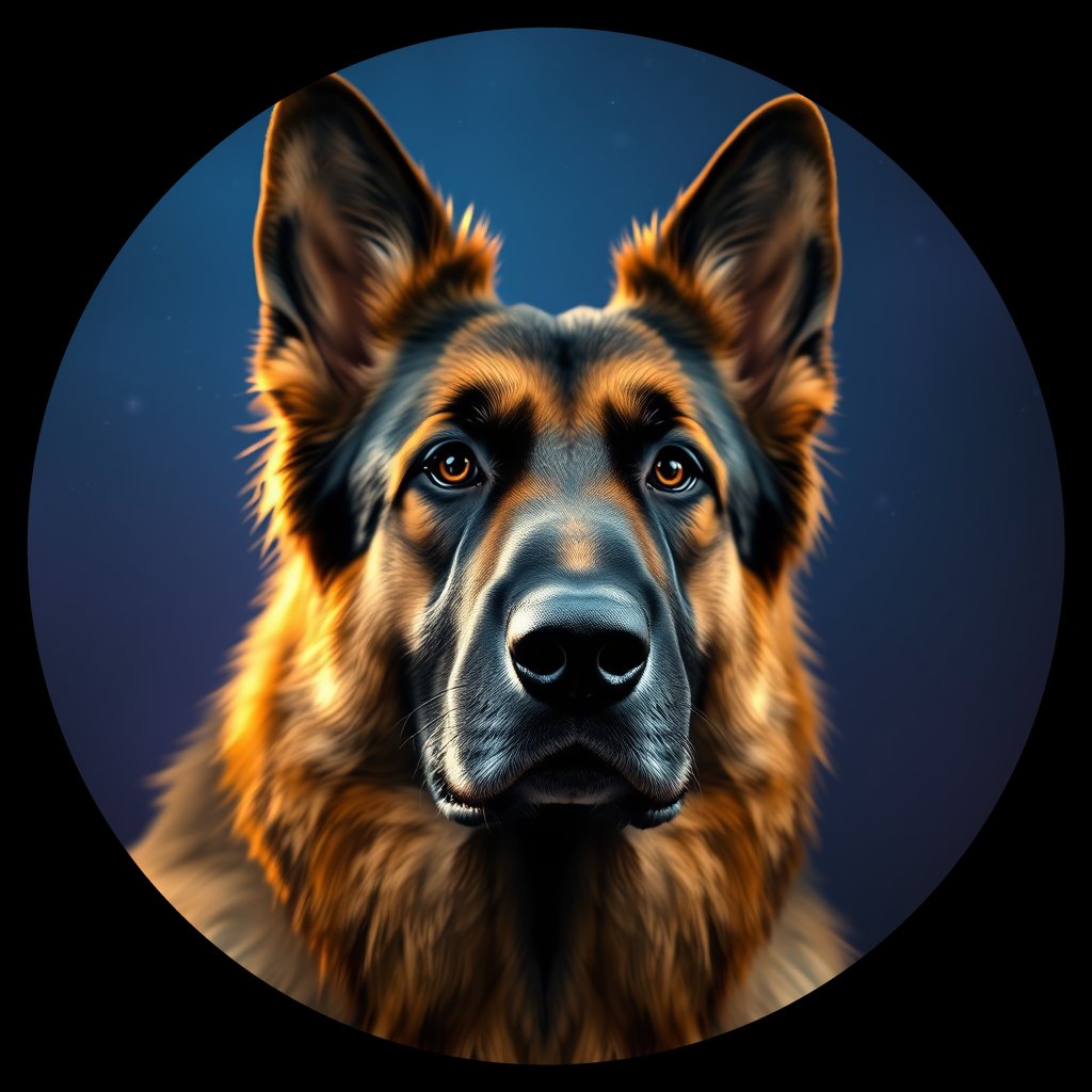 Cosmic medallion portrait of PFZ40E10_PFZ40E10, a German Shepherd