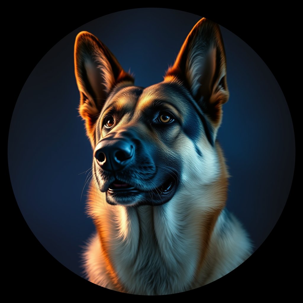 Cosmic medallion portrait of PFZ40E11_PFZ40E11, a German Shepherd