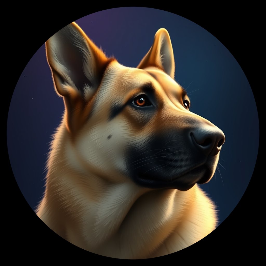 Cosmic medallion portrait of PFZ40E12_PFZ40E12, a German Shepherd