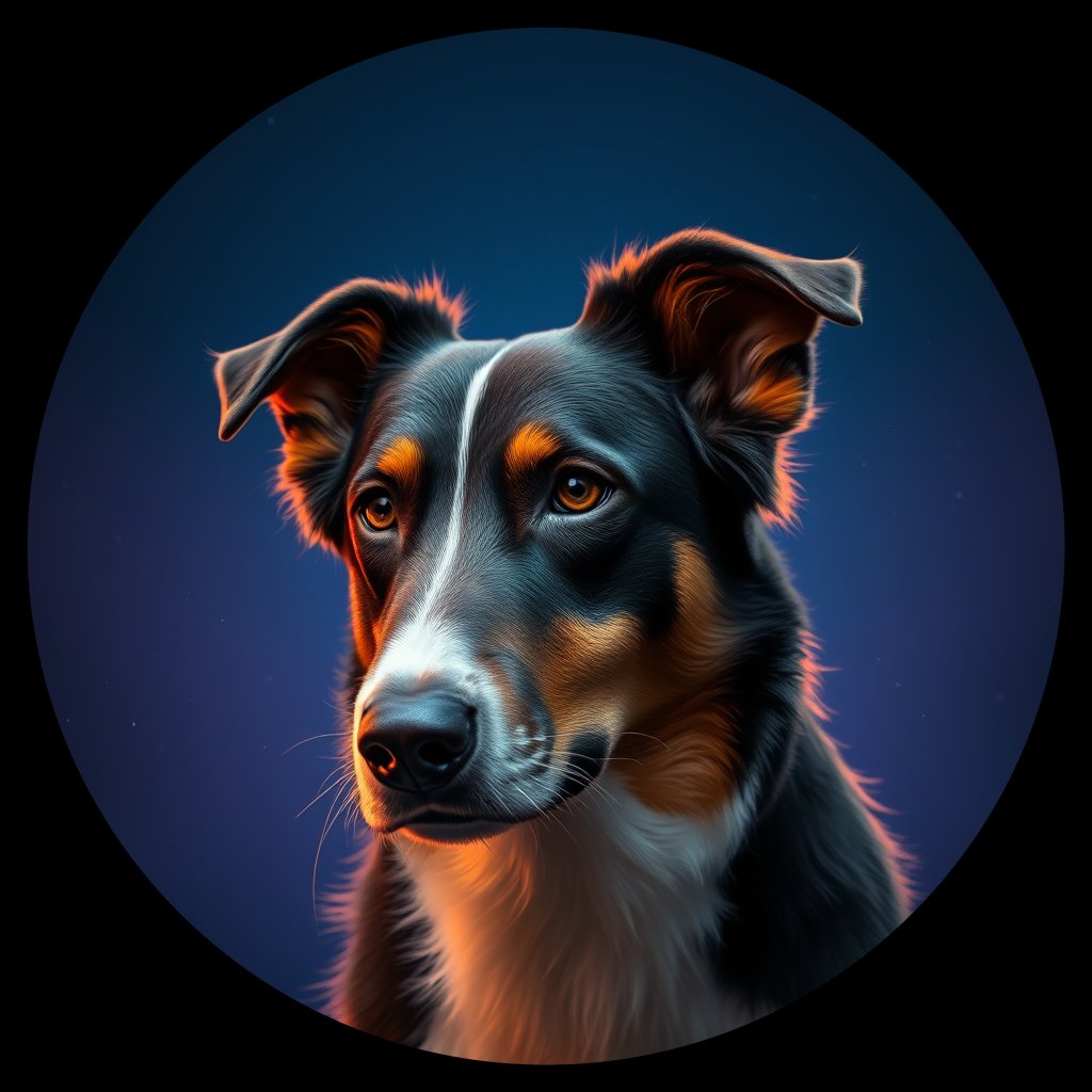 Cosmic medallion portrait of PFZ40F05_PFZ40F05, a Australian Shepherd